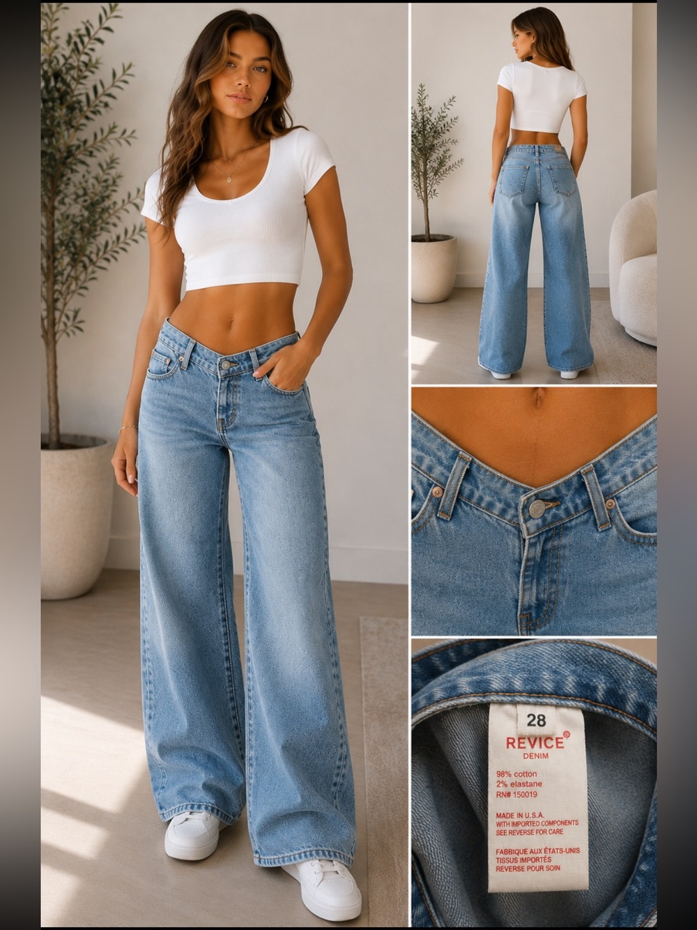 REVICE Denim Light Wash Low Rise Wide Leg Jeans Y2K Baggy Skater 90s Inspired